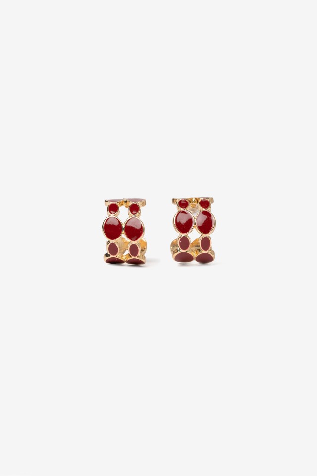 Gold Earrings With Red Details