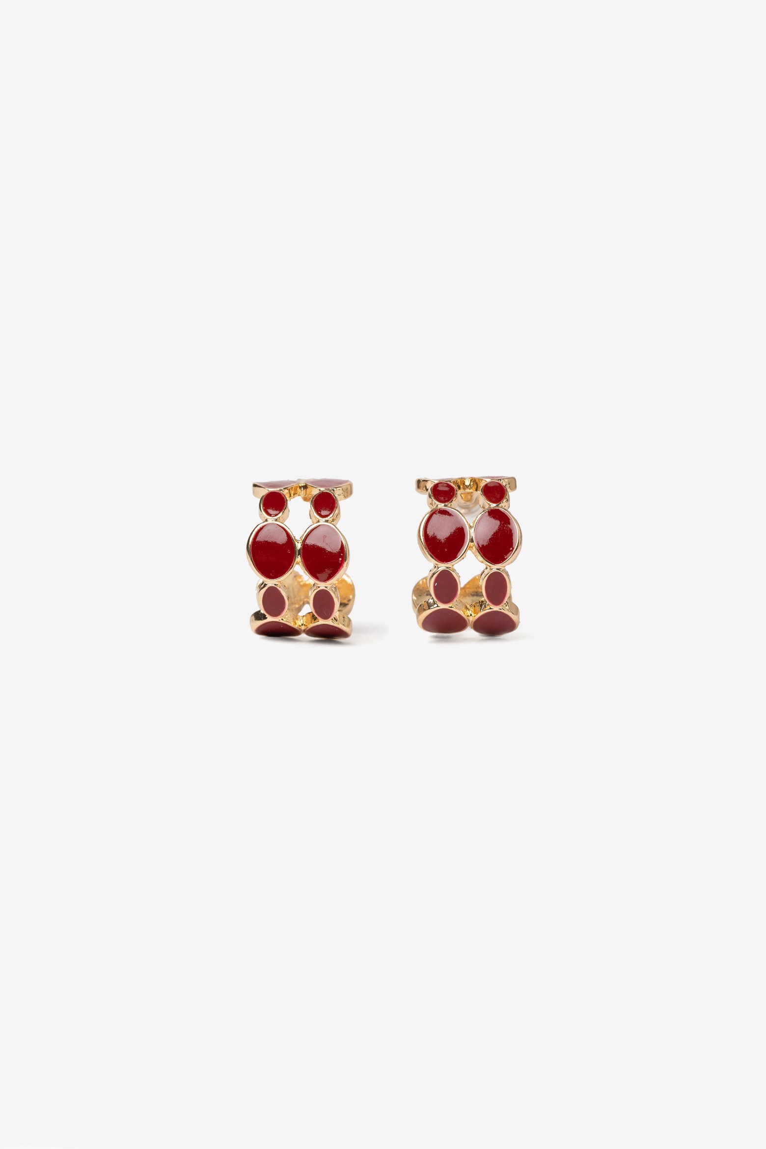 Gold Earrings With Red Details