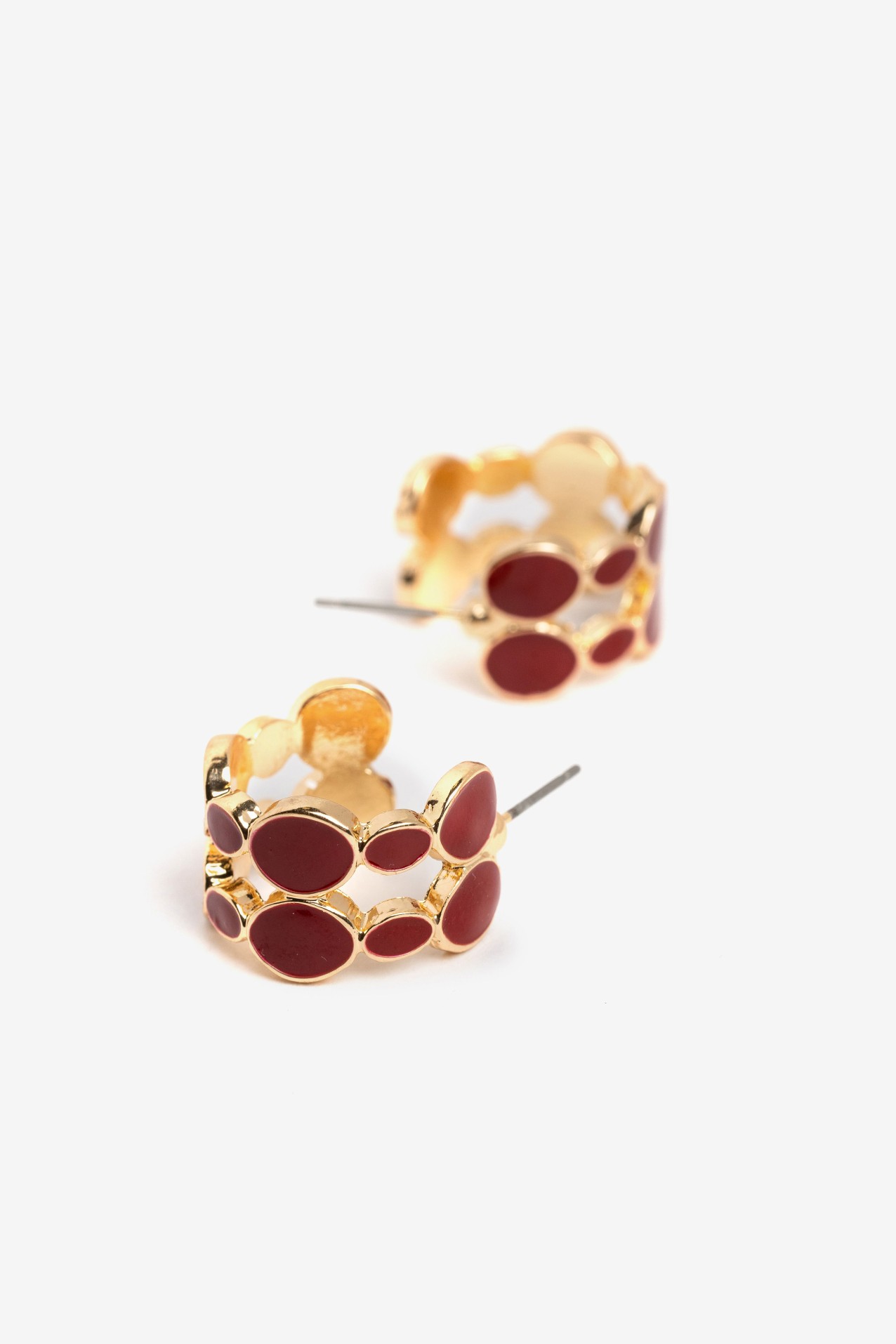 Gold Earrings With Red Details