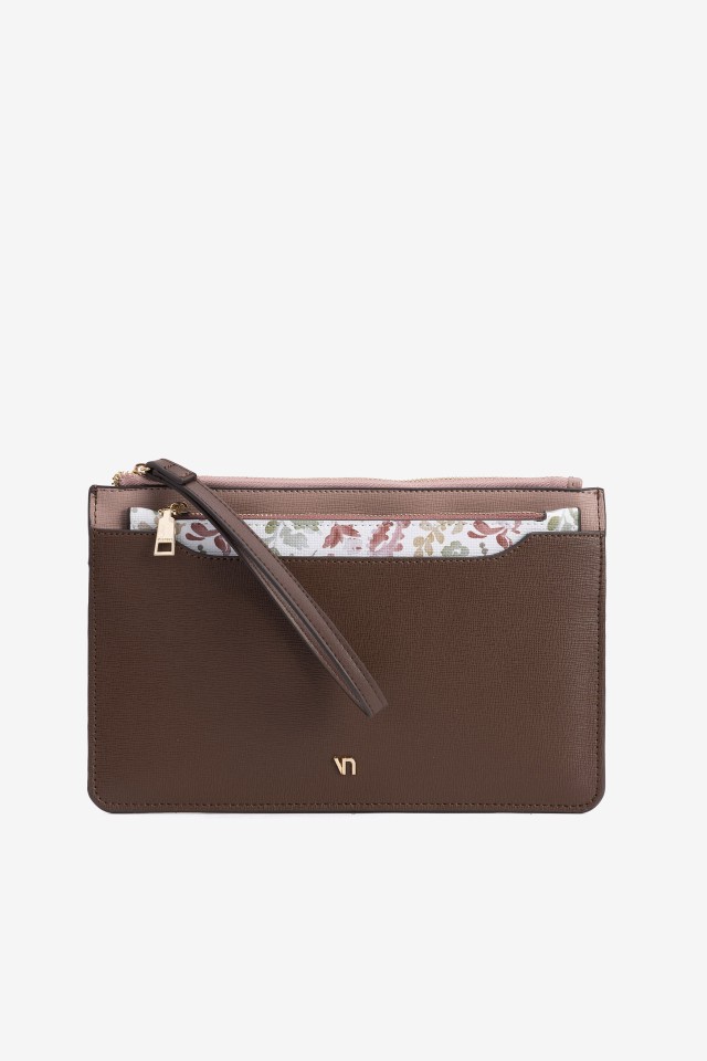 Porta-moedas castanho floral