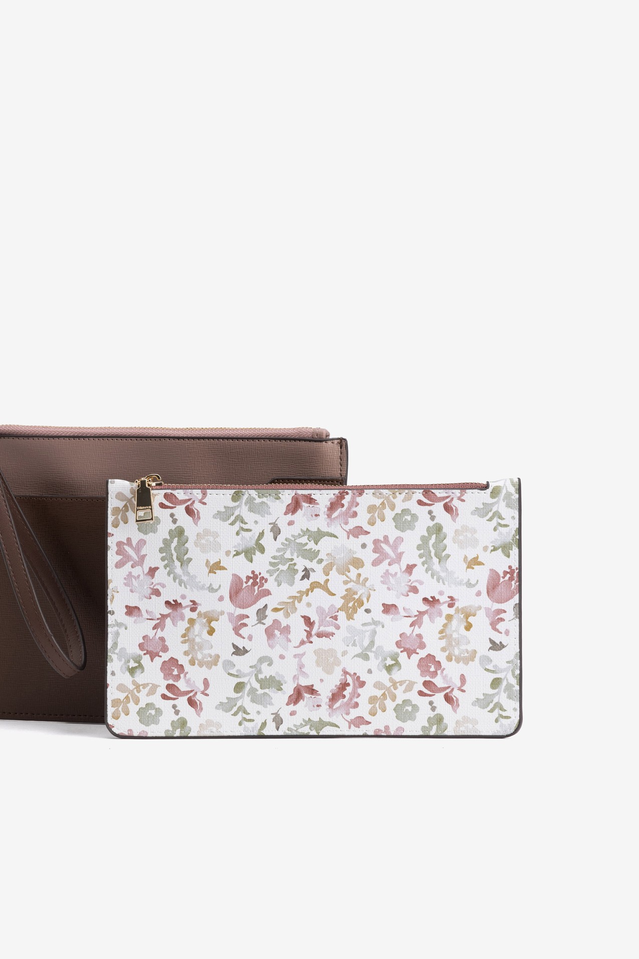 Porta-moedas castanho floral