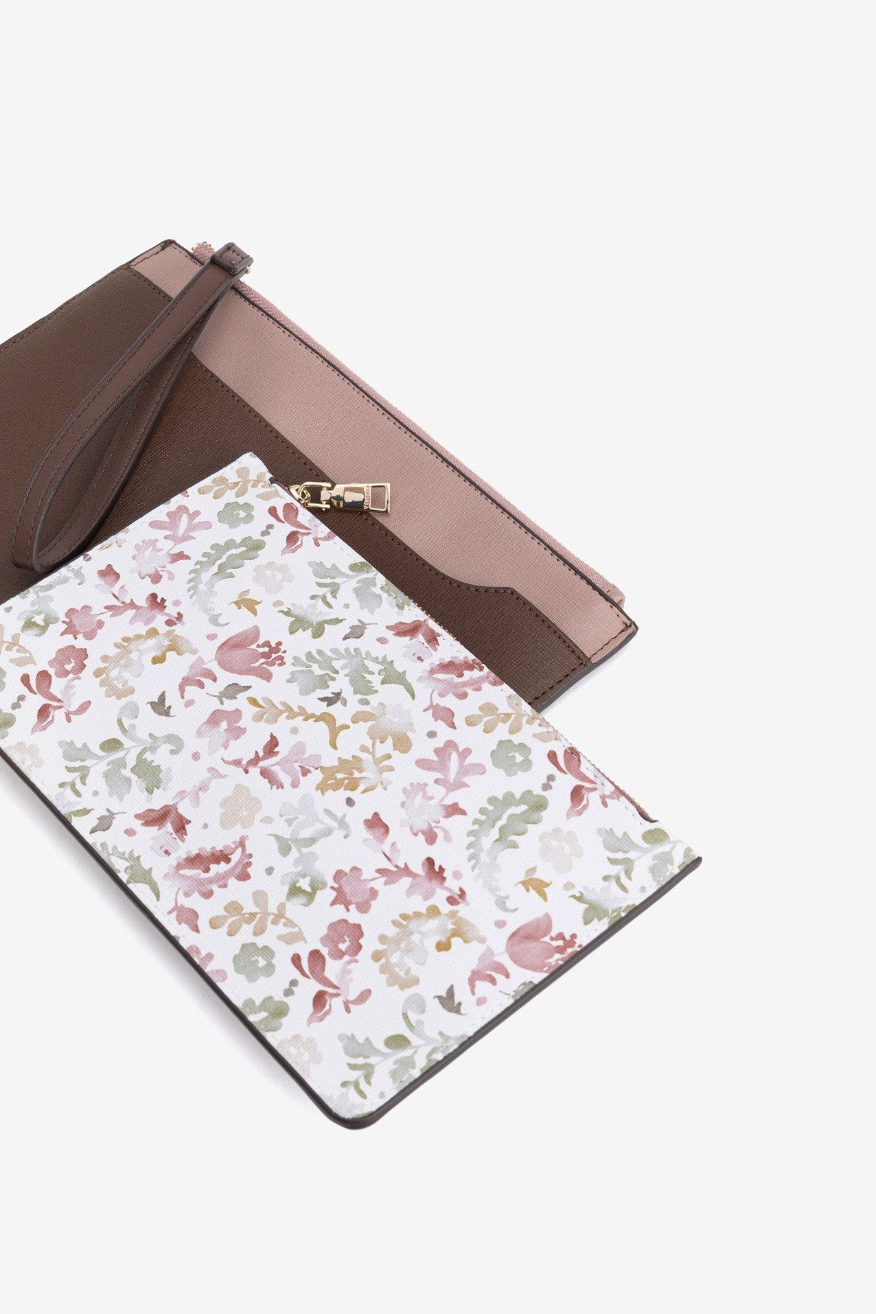 Porta-moedas castanho floral