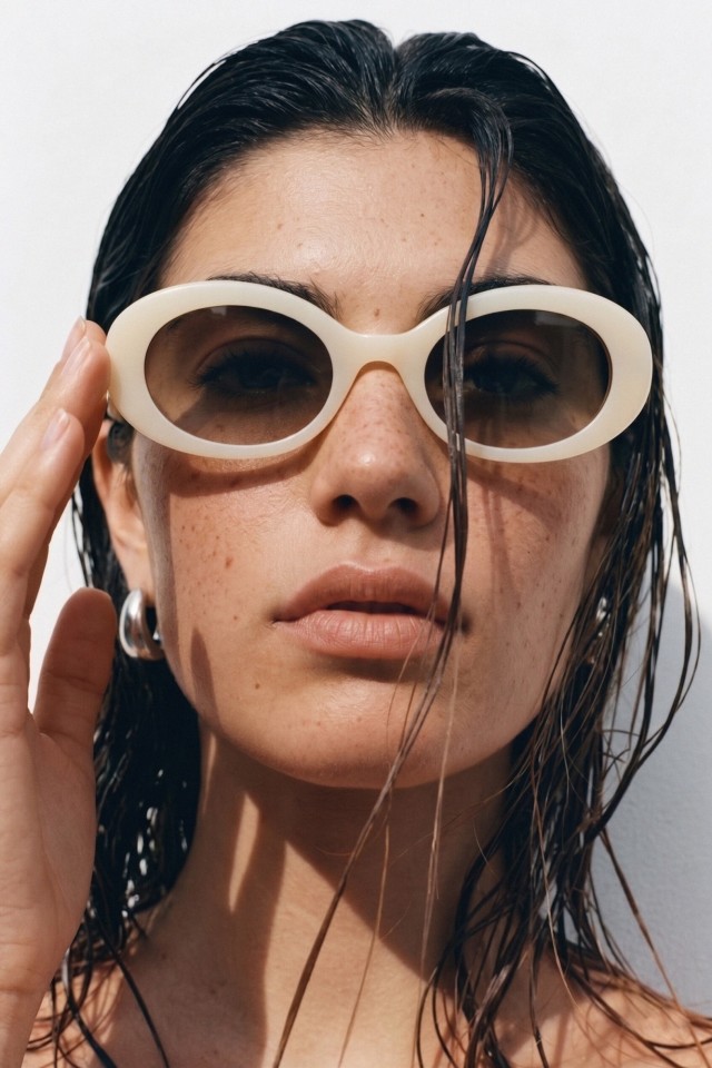 Oval Chunky Sunglasses Beige