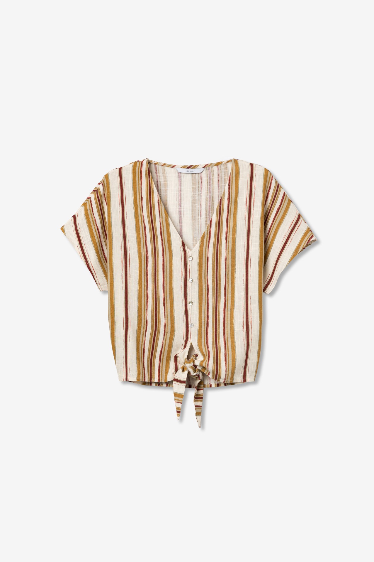 Beige Striped V-Neck Shirt