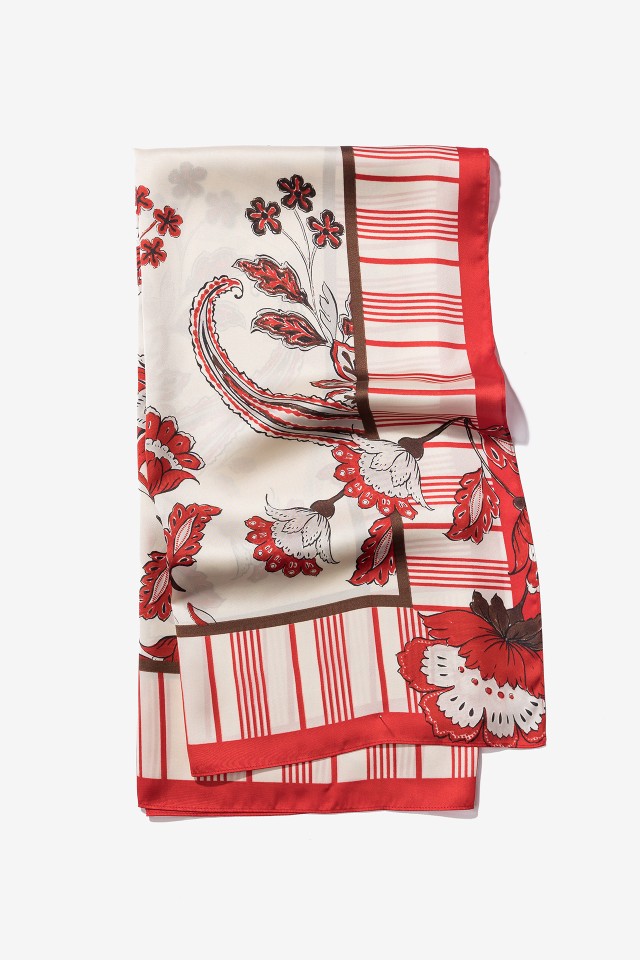 Intense Red Floral Scarf