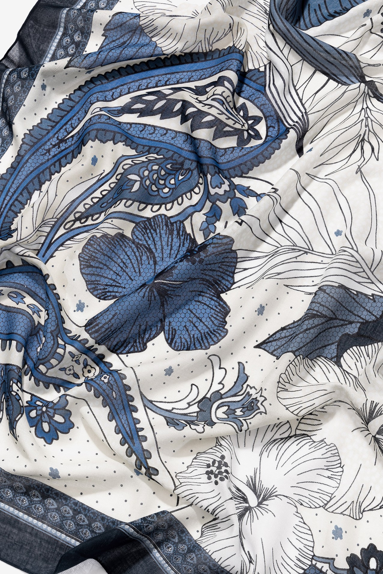 Beige Scarf With Blue Prints