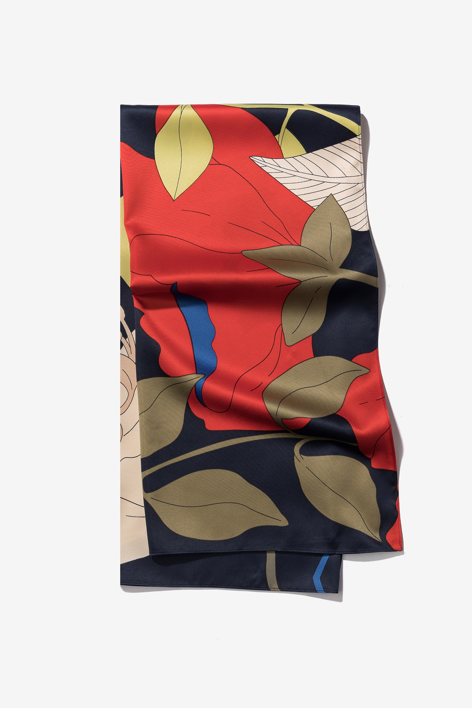 Lenço floral azul e vermelho