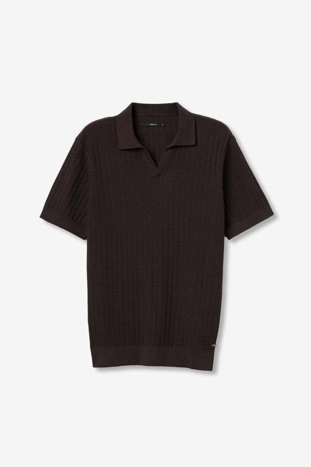 Brown Ribbed Short-Sleeve Polo
