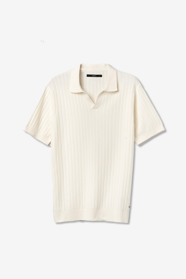 Beige Ribbed Short Sleeve Polo