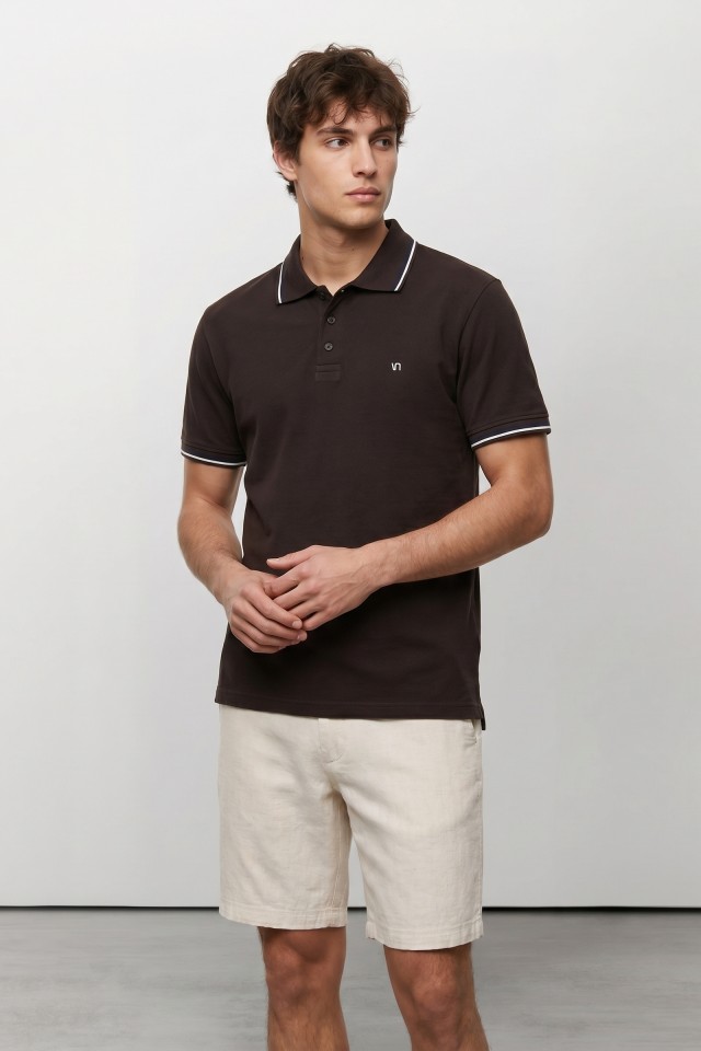 Brown polo with contrast details