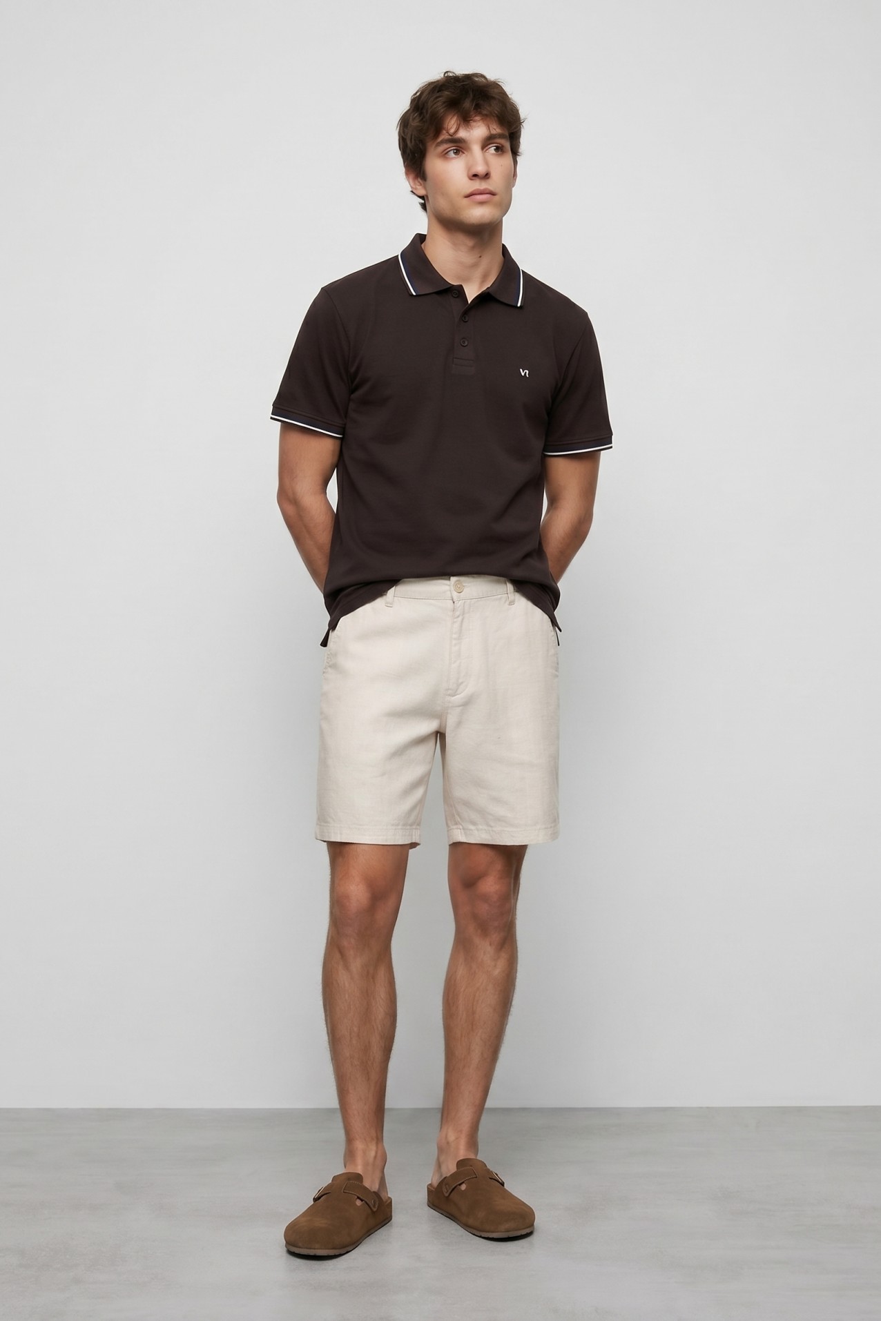 Brown polo with contrast details
