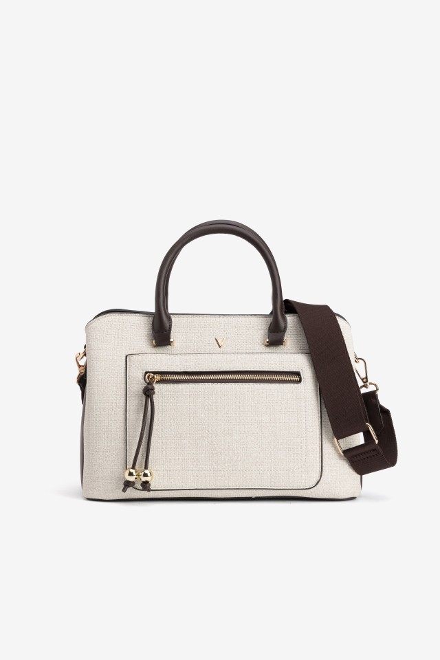 Beige Structured Satchel Bag