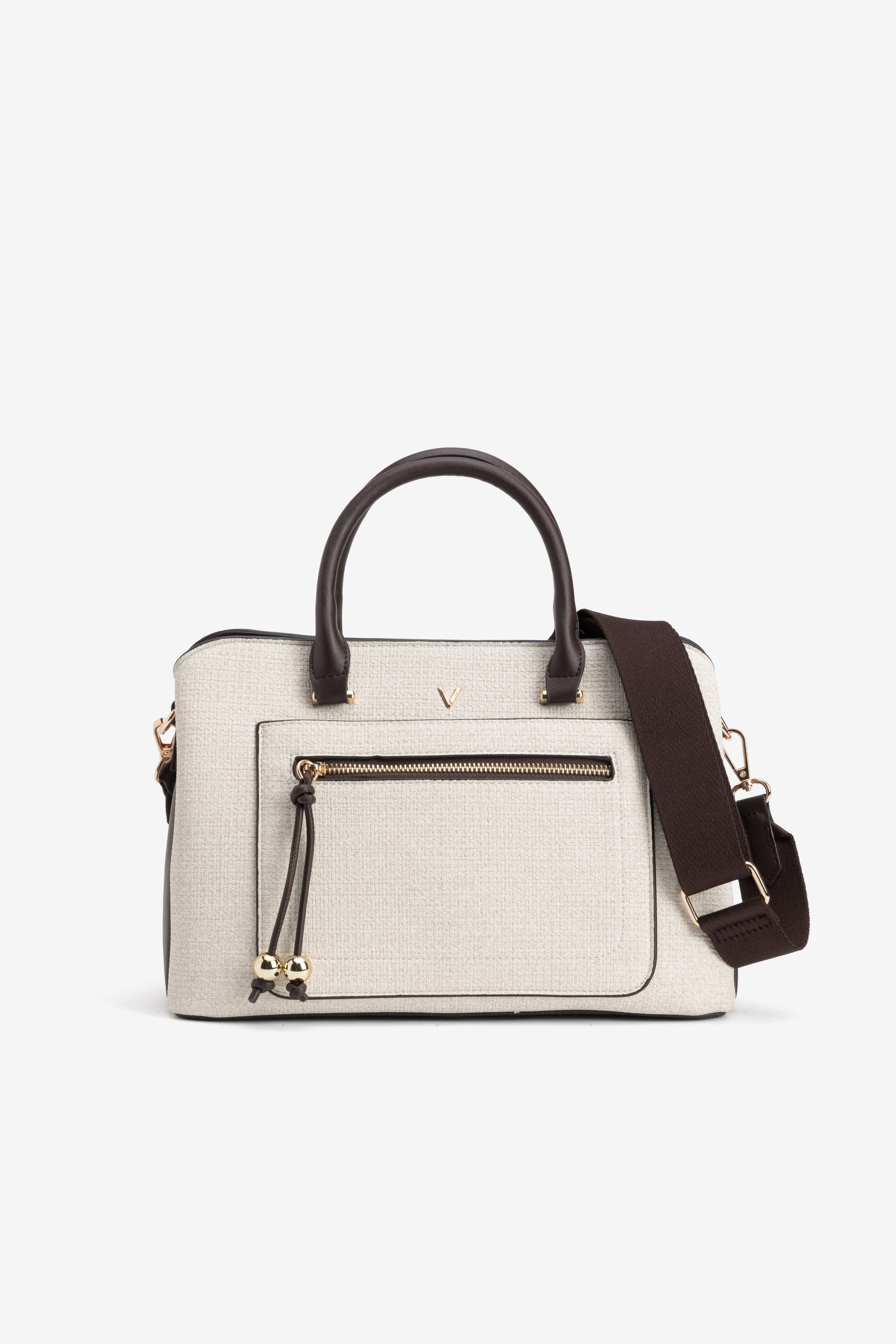 Beige Structured Satchel Bag