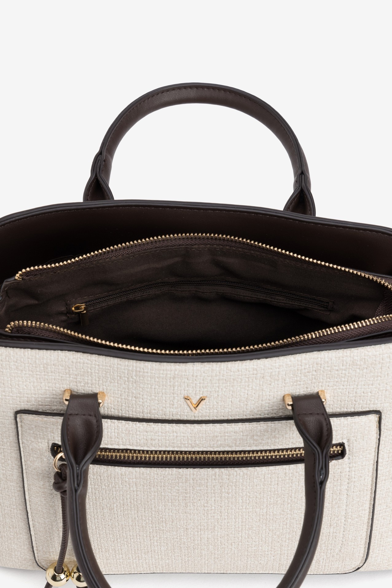Beige Structured Satchel Bag