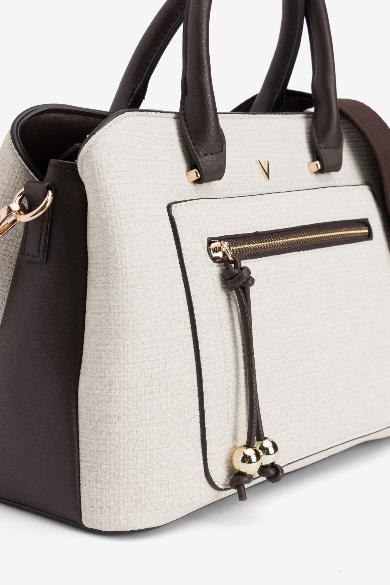 Beige Structured Satchel Bag