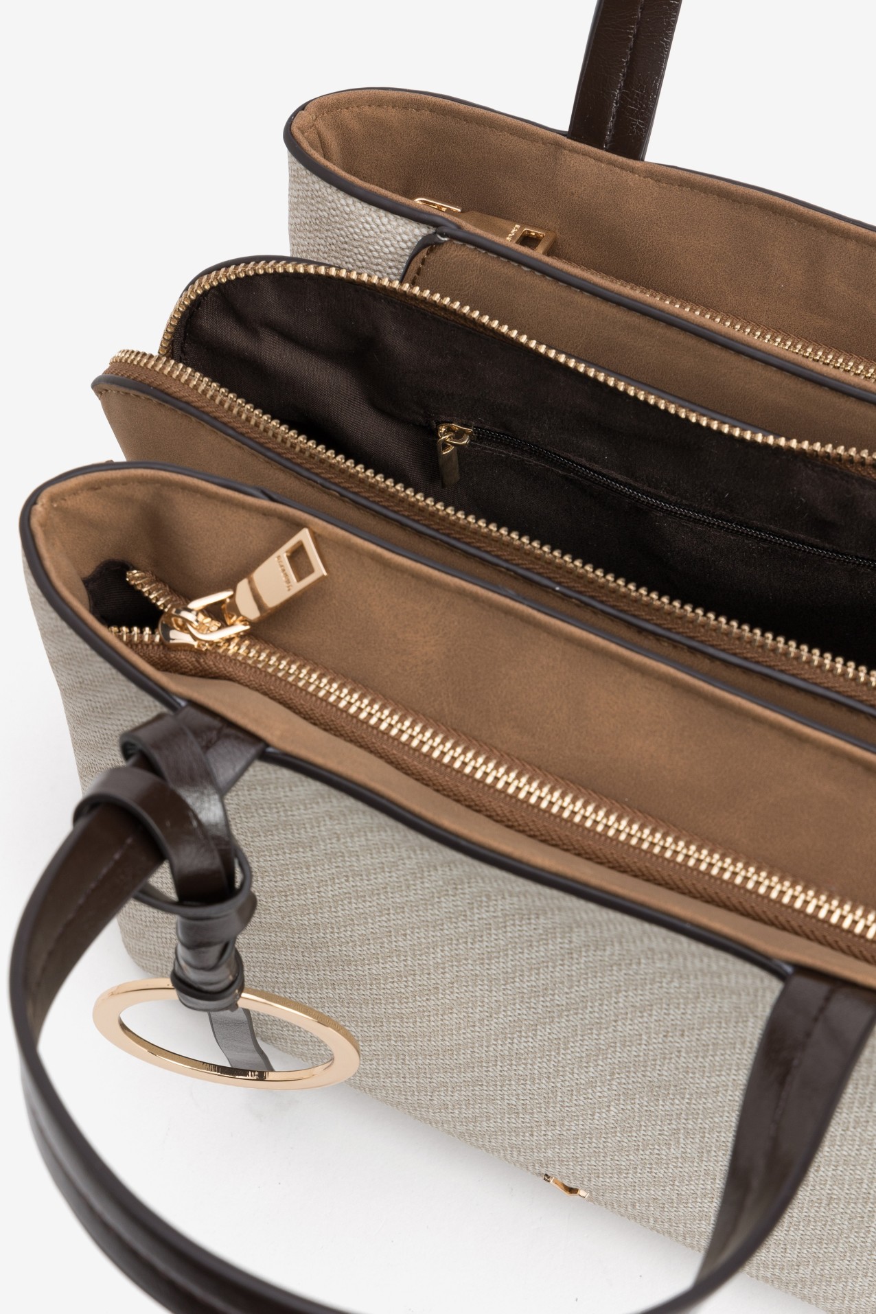 Beige Structured Ring Bag
