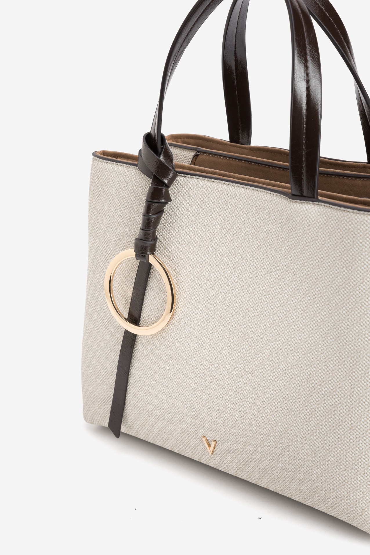 Beige Structured Ring Bag