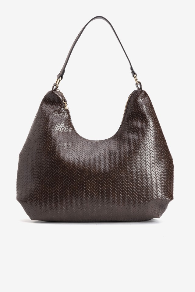 Brown Textured Woven Bag