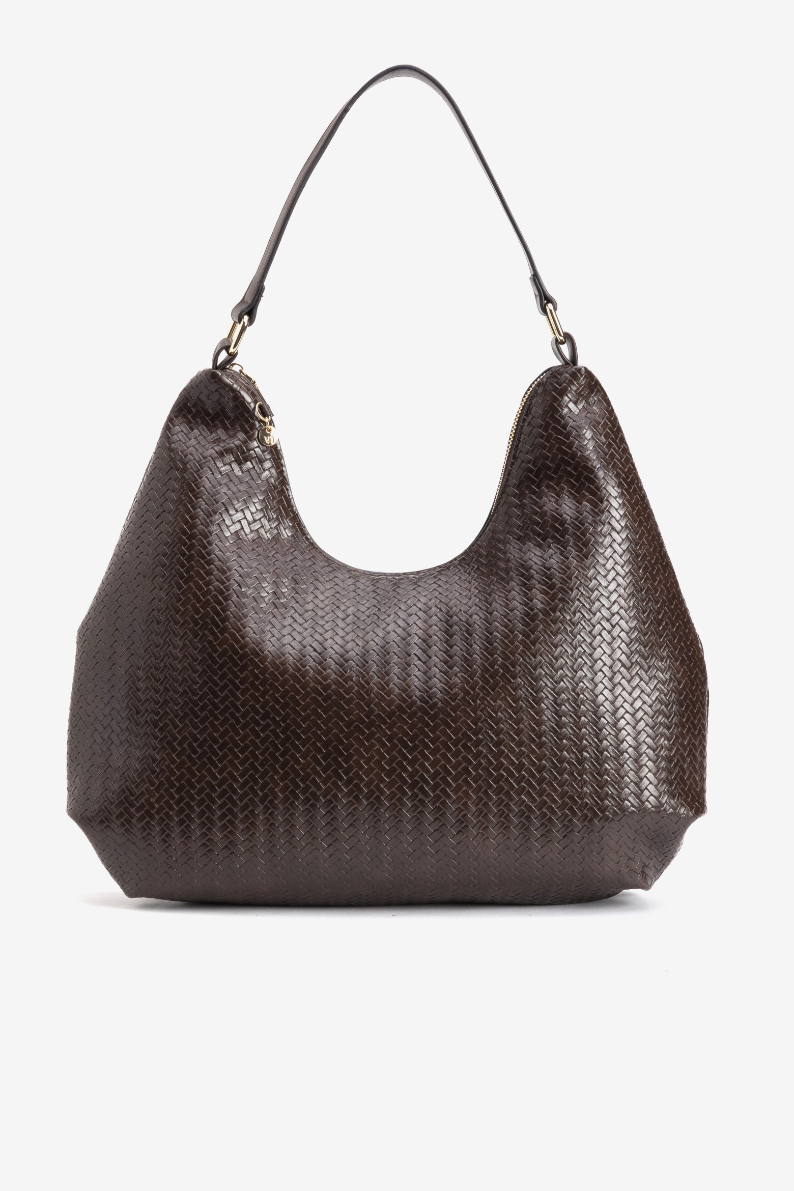 Brown Textured Woven Bag