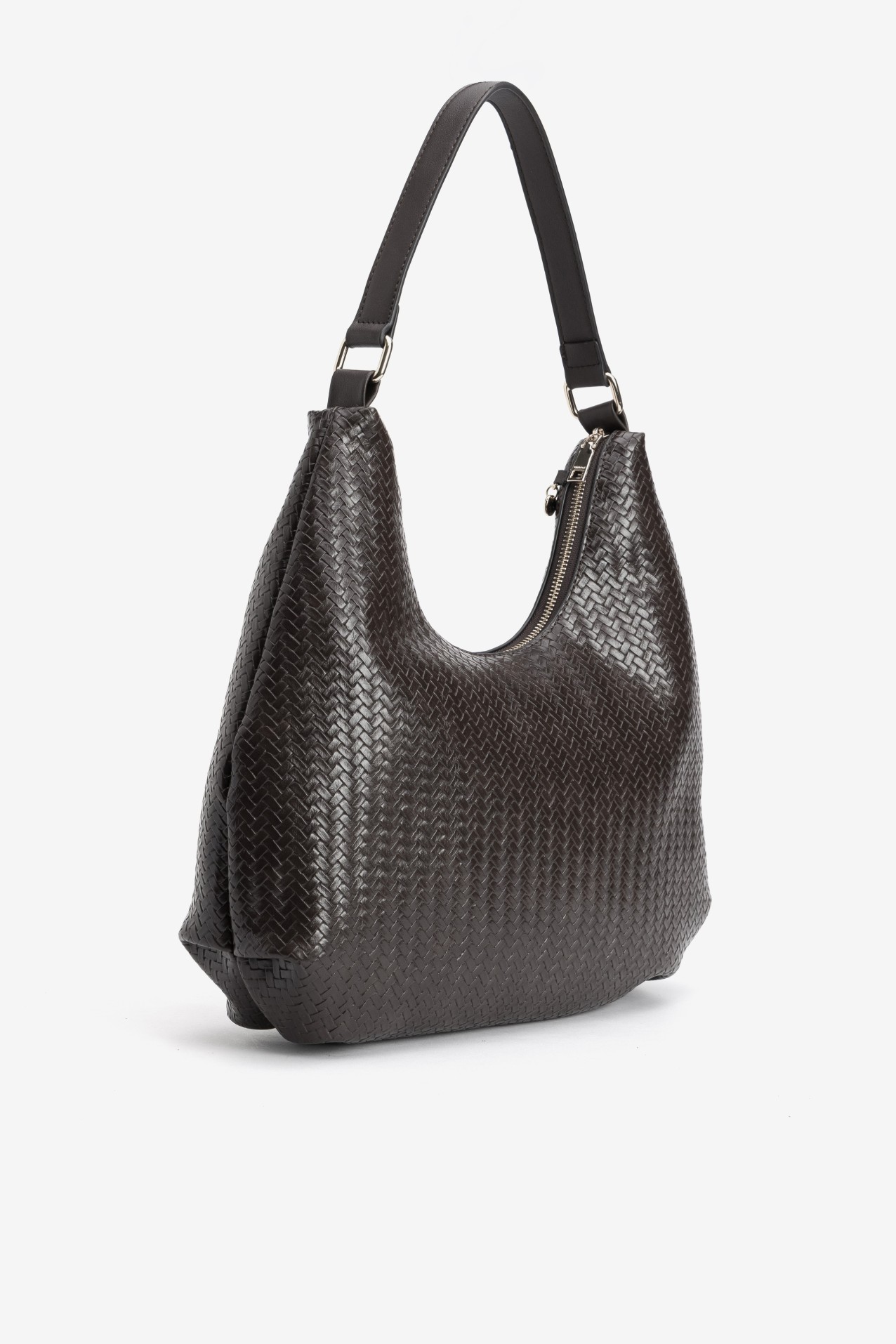 Brown Textured Woven Bag
