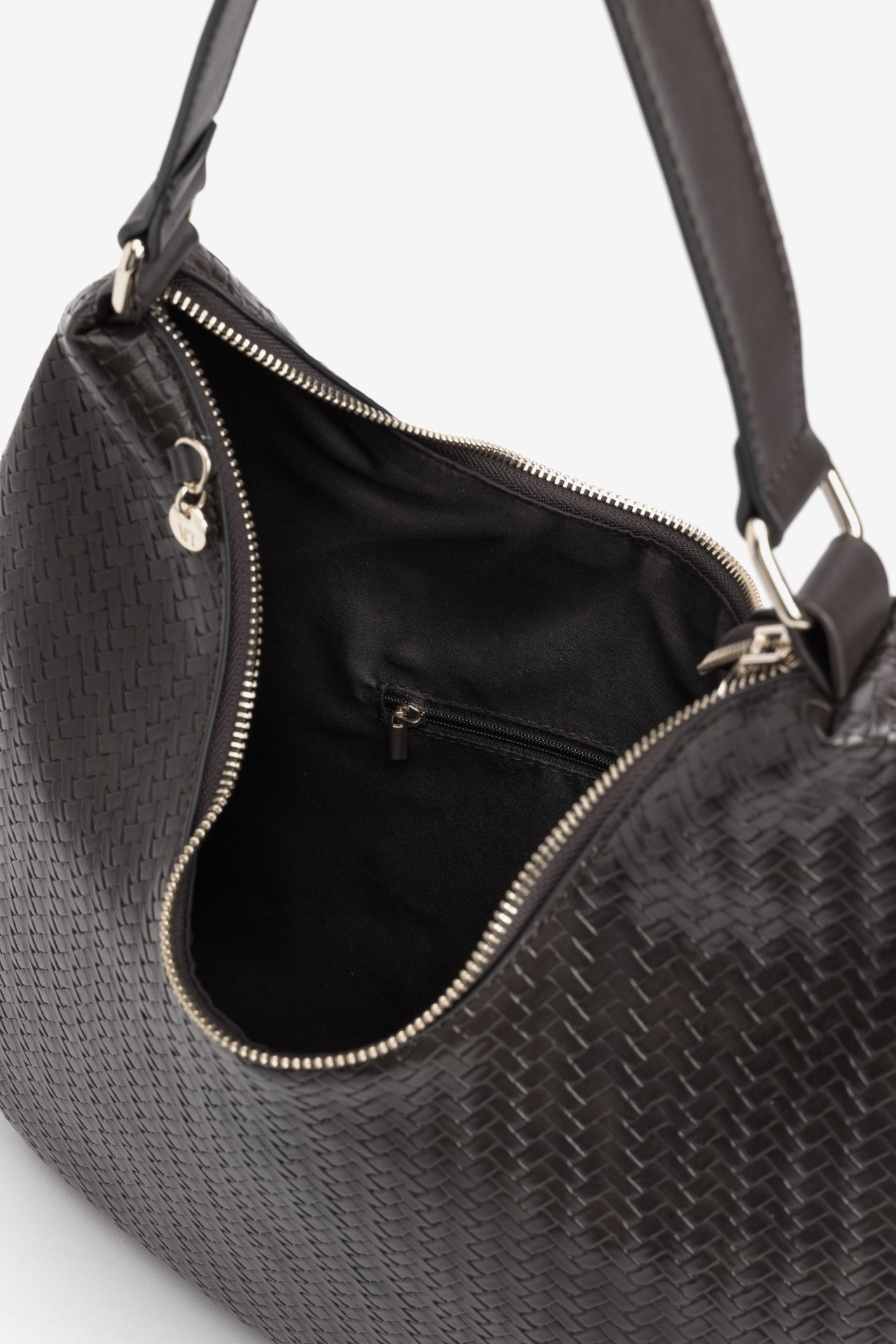 Brown Textured Woven Bag