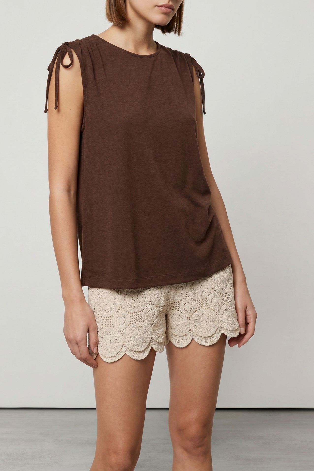Brown Sleeveless T-shirt Ties