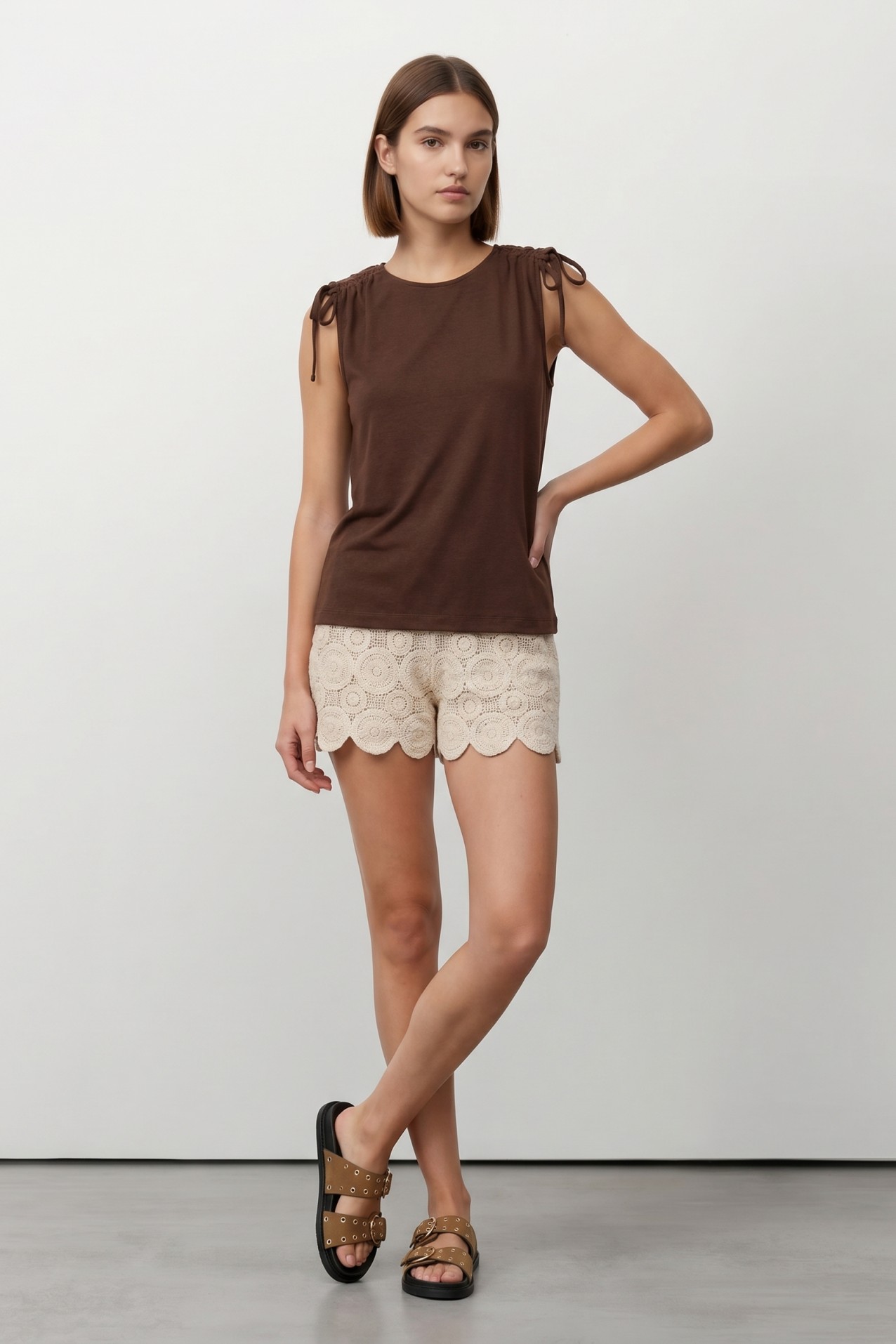 Brown Sleeveless T-shirt Ties