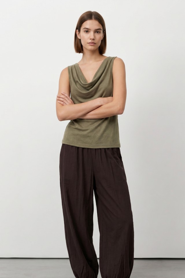 Green Draped Minimalist T-shirt