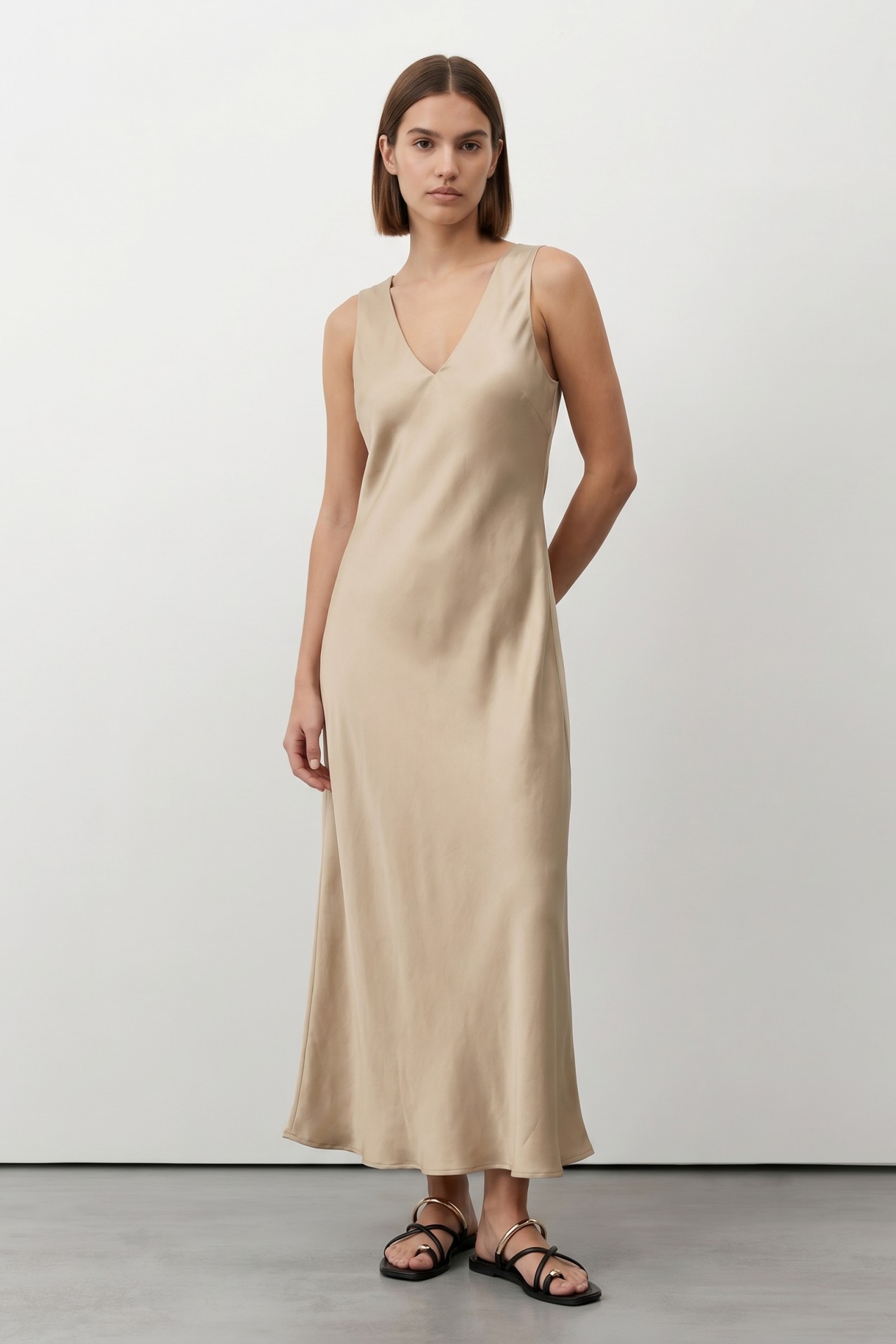 Camel slim fit midi dress