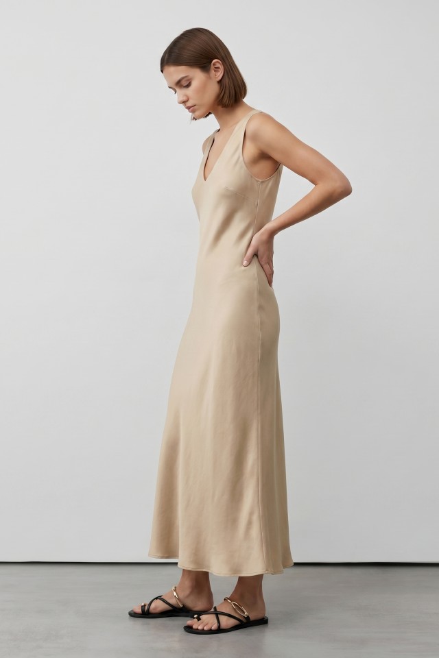 Camel slim fit midi dress