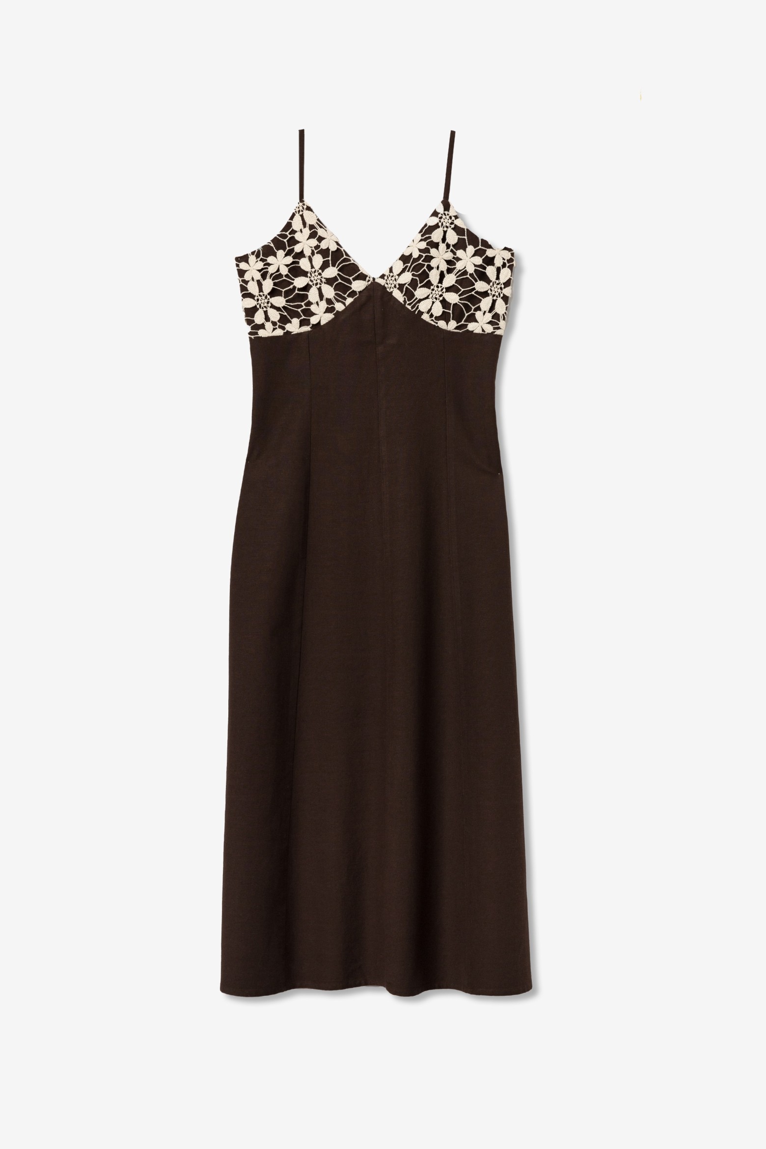 Brown Floral Trim Slim Dress