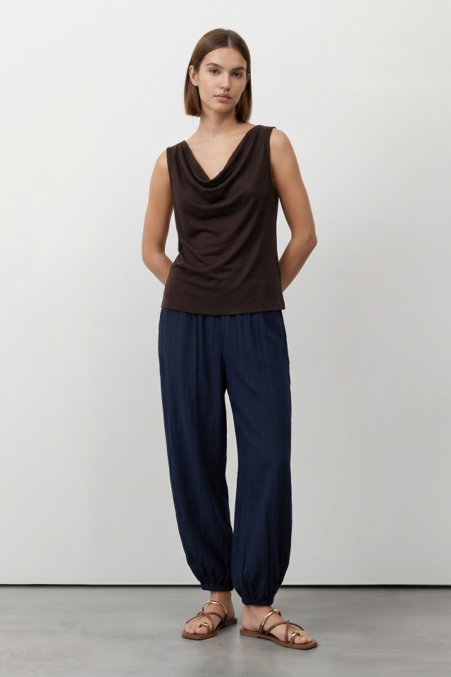 Navy Balloon Fit Trousers Navy Balloon Fit Trousers