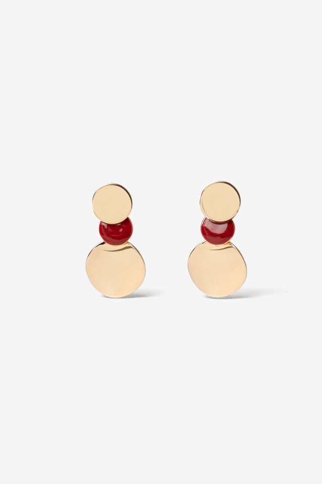 Gold and Red Chunky Earrings