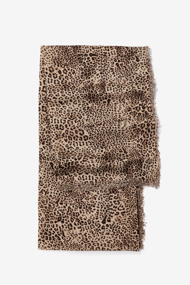 Leopard Print Raw Edge Scarf