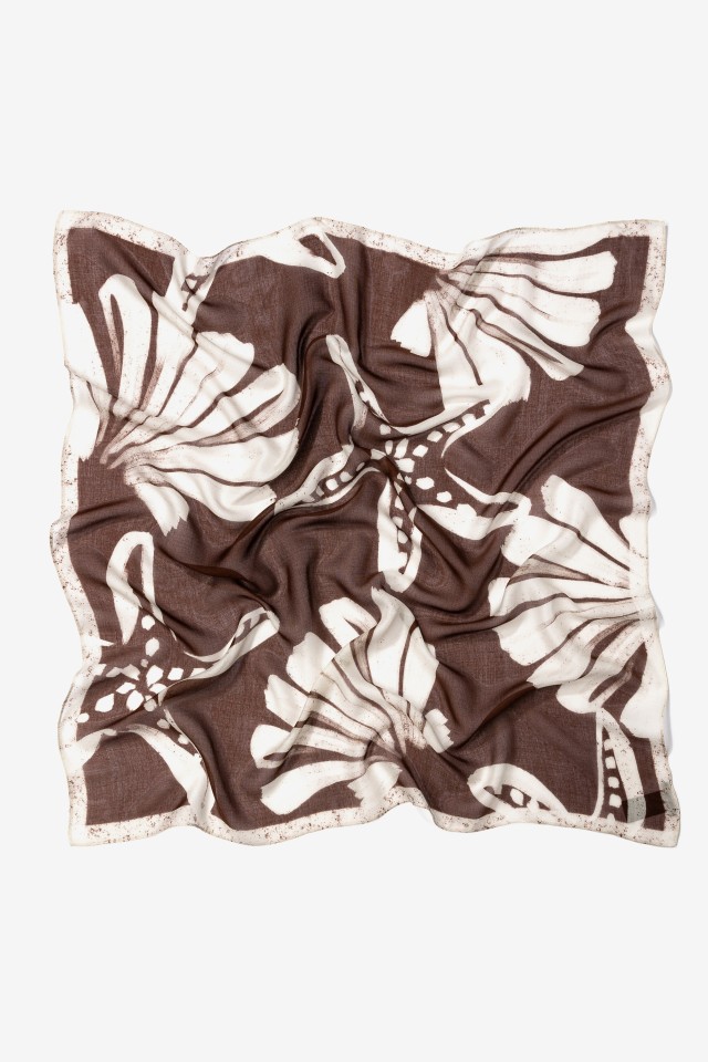 Brown Floral Square Scarf