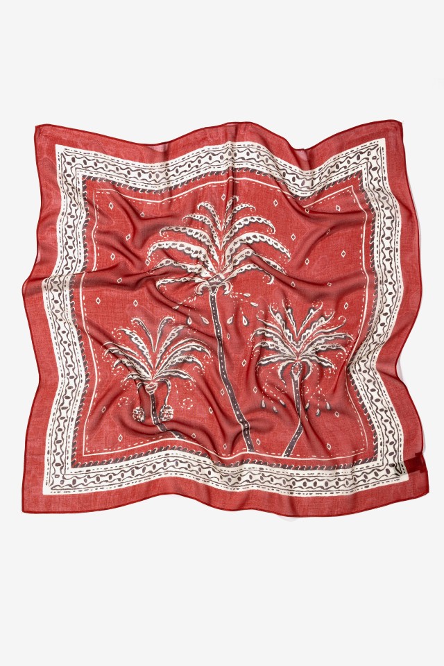 Red Square Scarf Palm Print