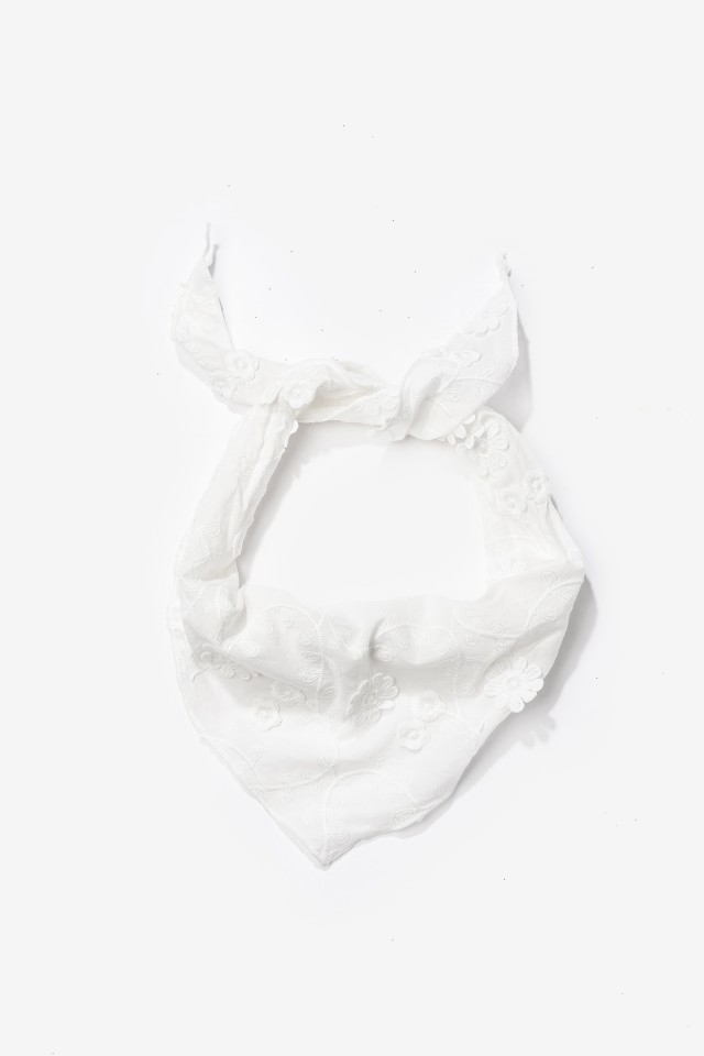 White Floral Embroidered Bandana