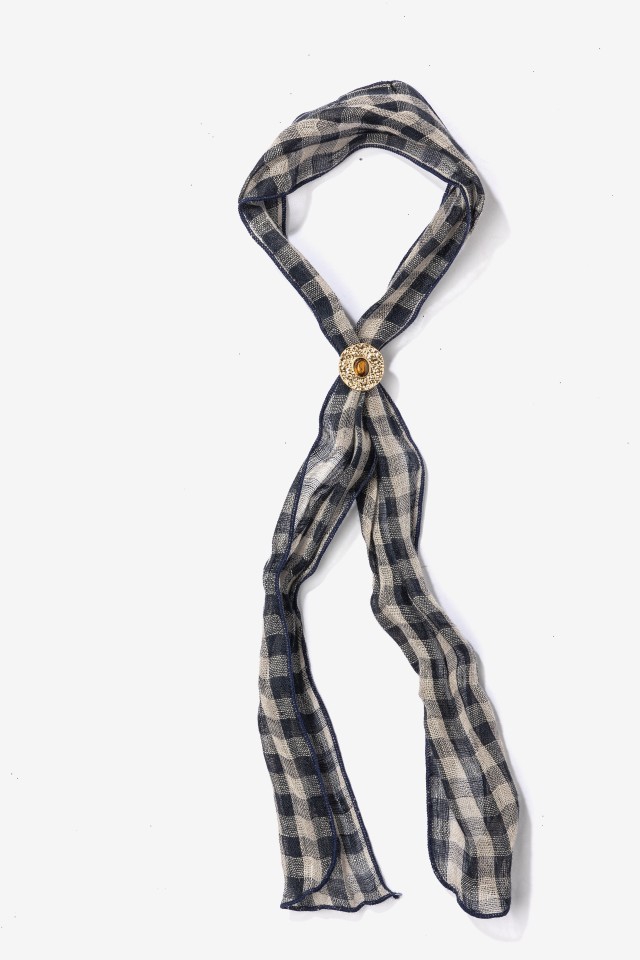 Blue Check Skinny Scarf