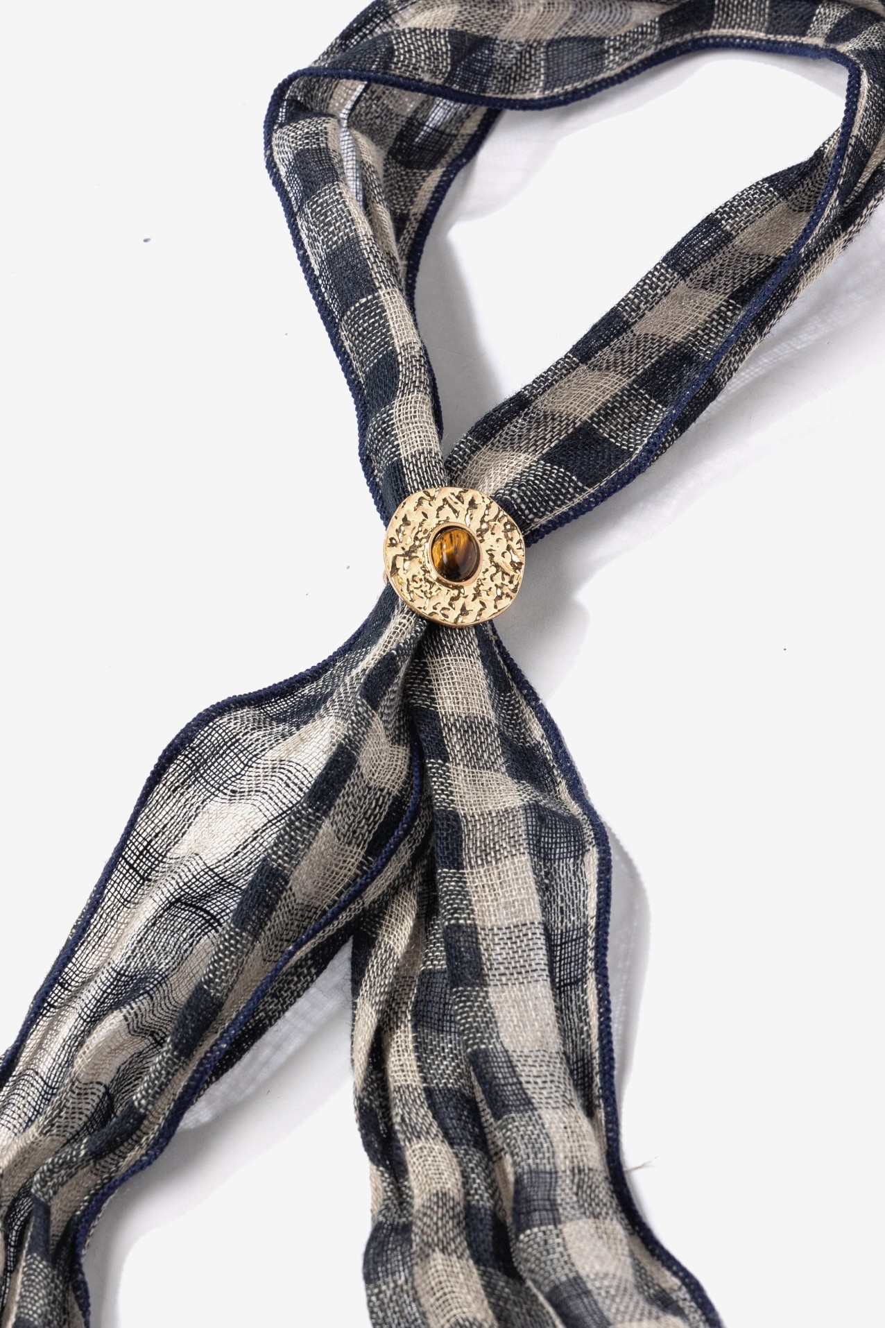 Blue Check Skinny Scarf