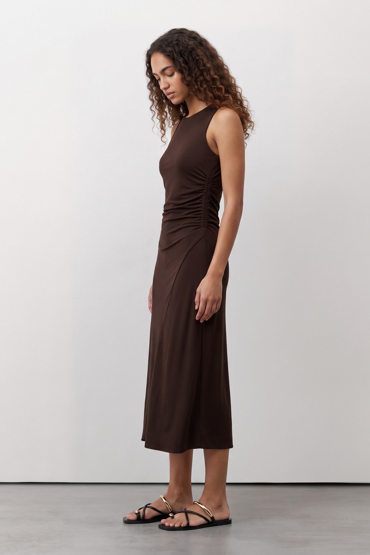 Slim Midi Brown Dress