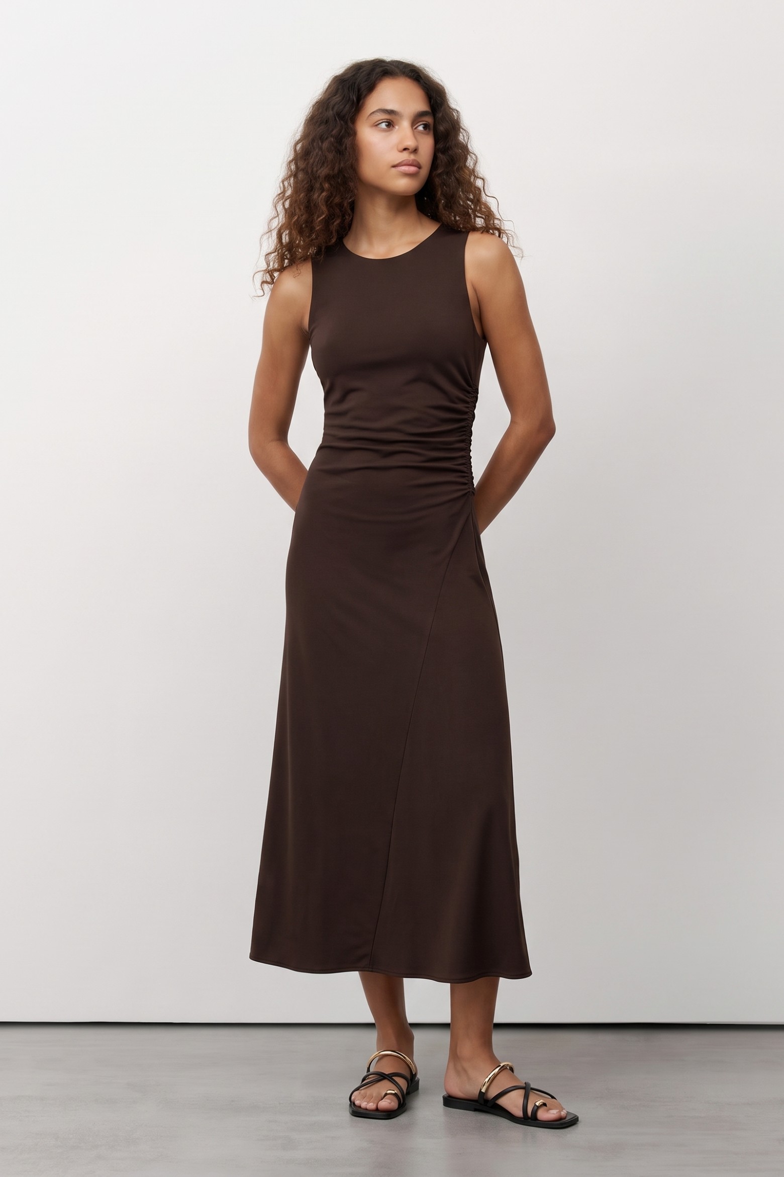 Slim Midi Brown Dress
