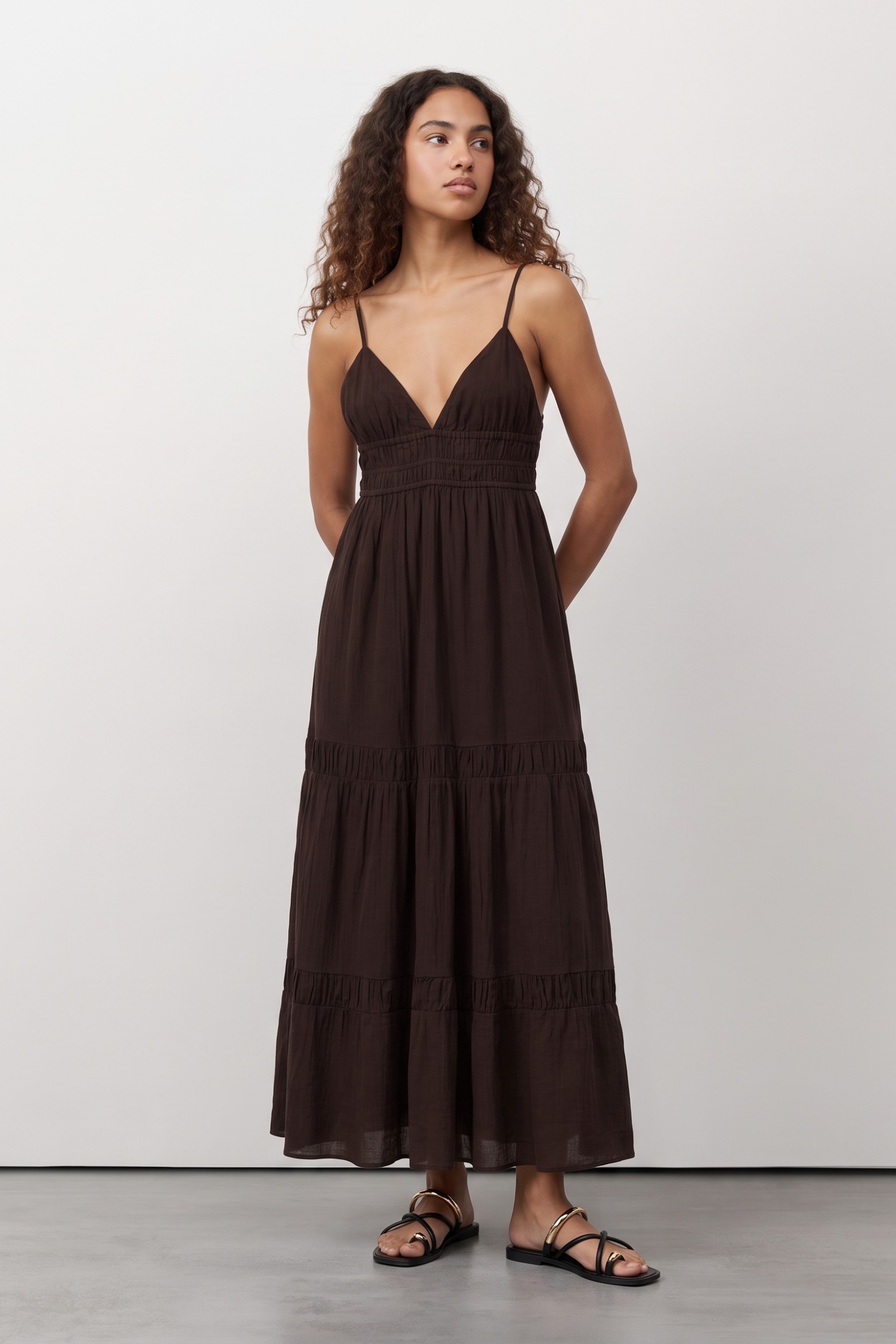 Brown Slim Midi Dress