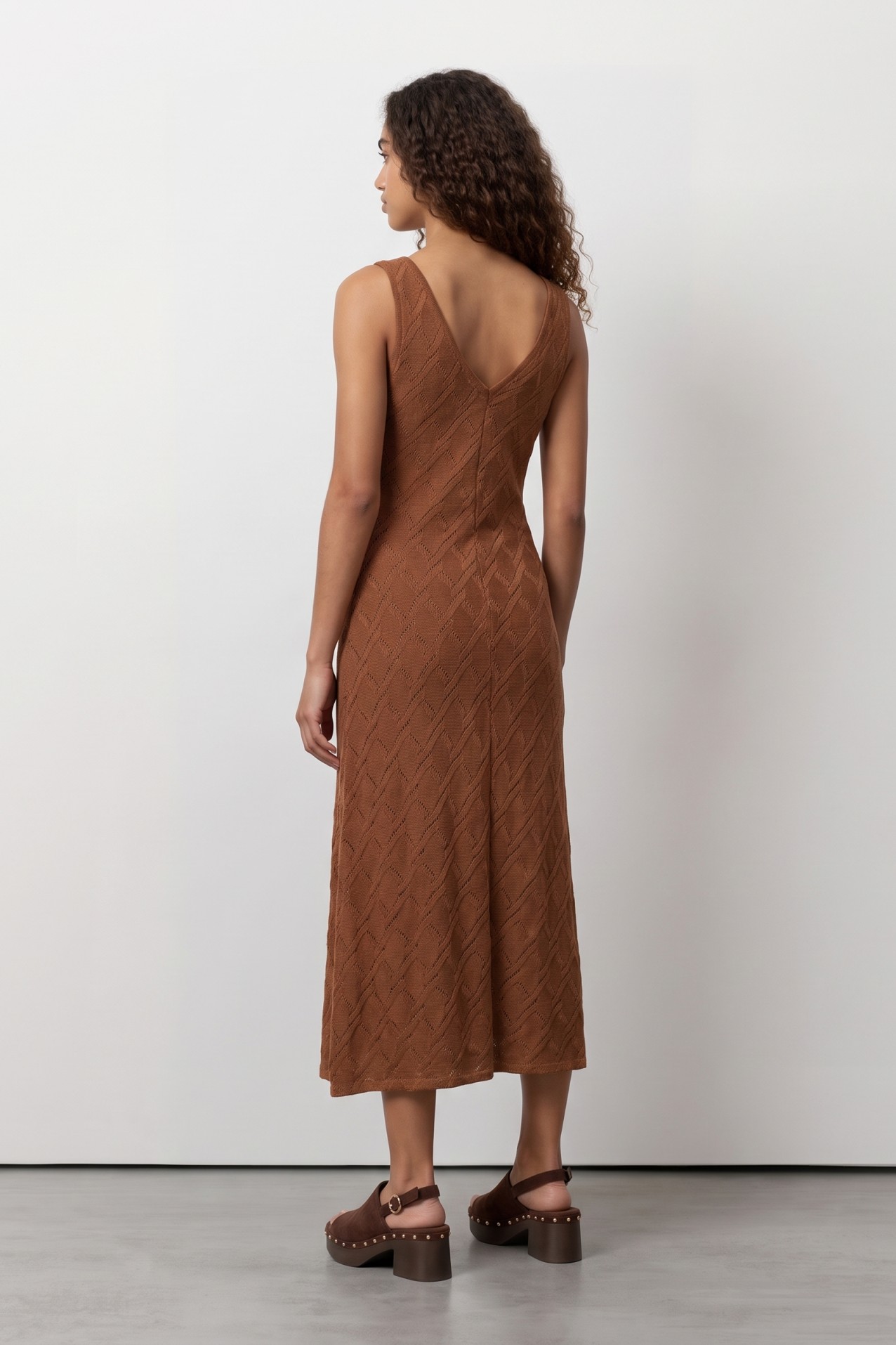 Textured Midi Orange Dress
