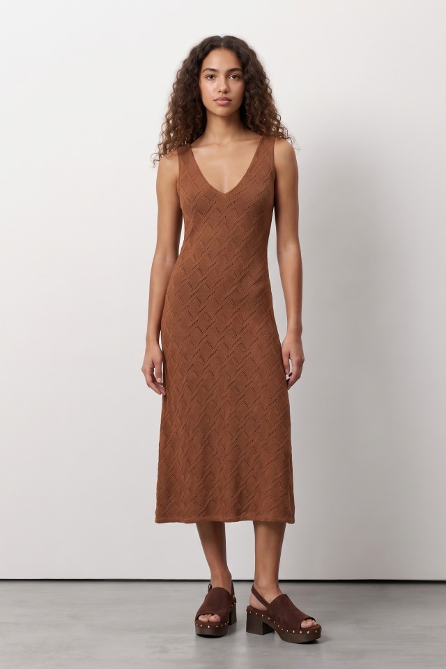 Textured Midi Orange Dress