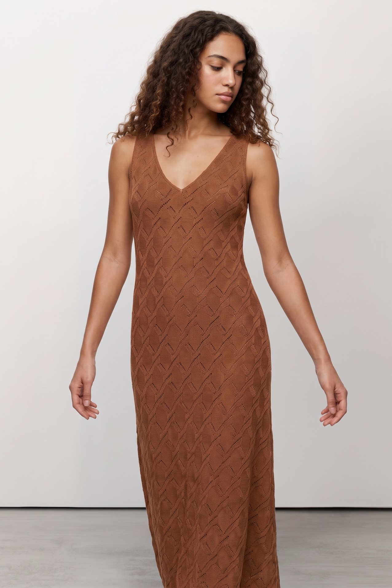 Textured Midi Orange Dress