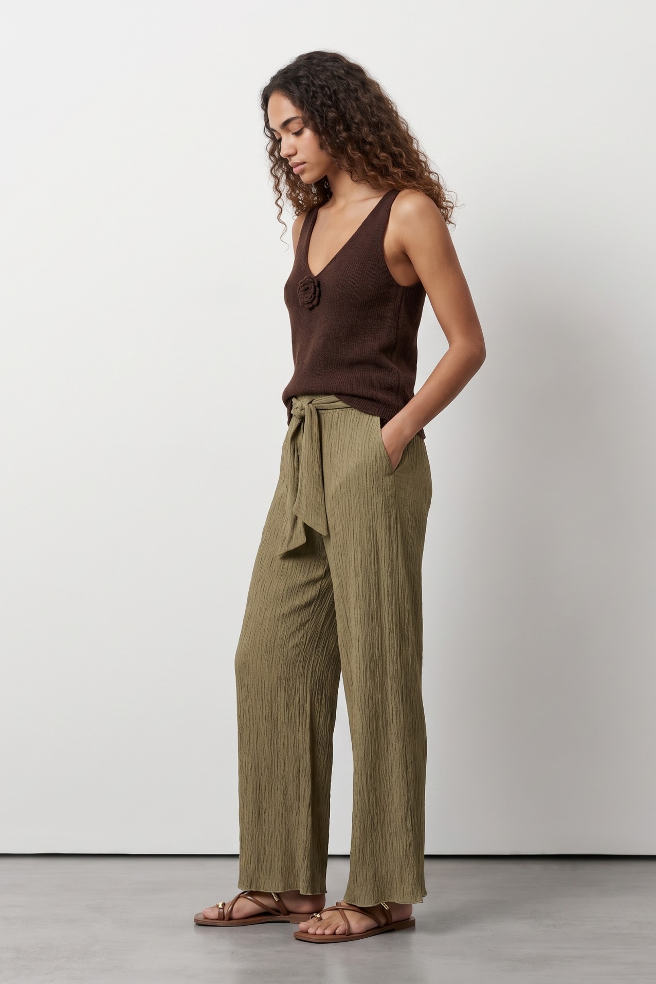 Brown Slim Fit Knit Top
