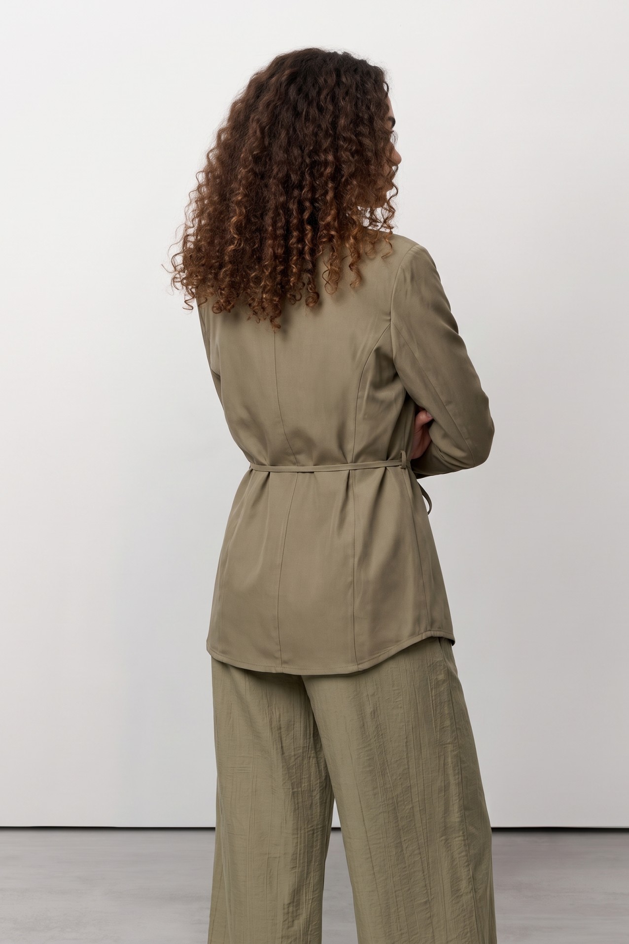 Short Green Waist Tie Jacket