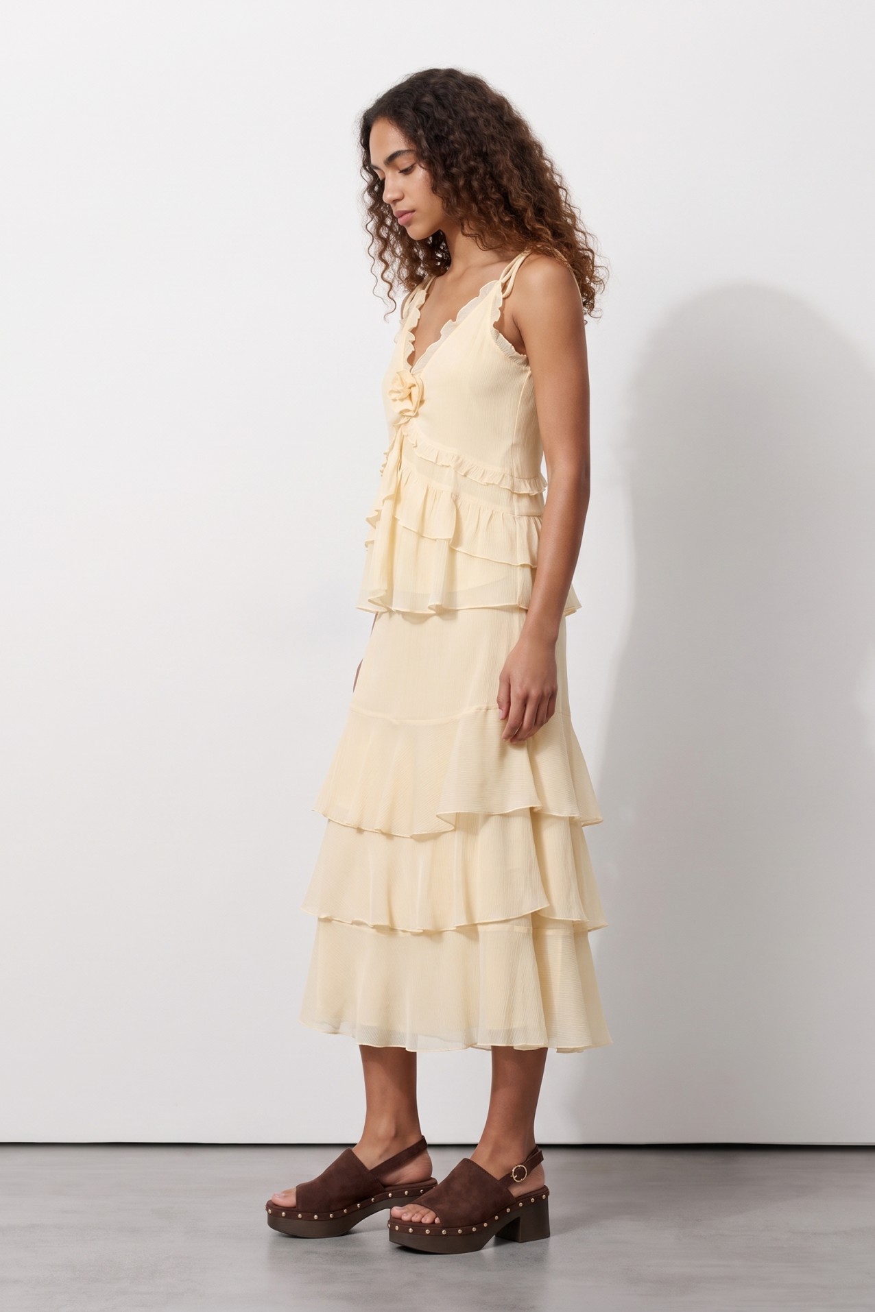 Beige Ruffle Sleeveless Top
