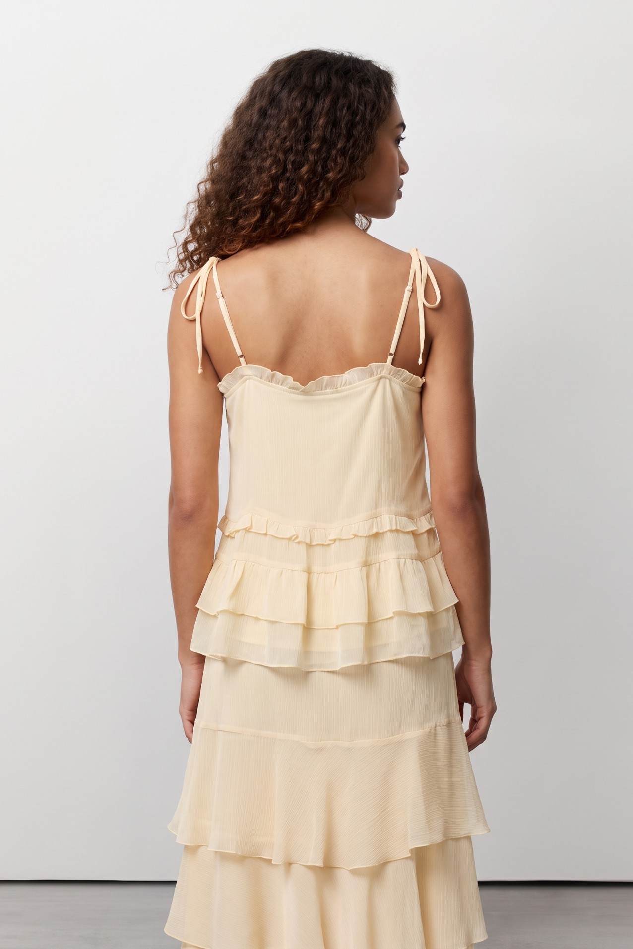 Beige Ruffle Sleeveless Top