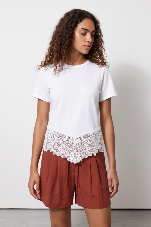White T-shirt With Lace Detail